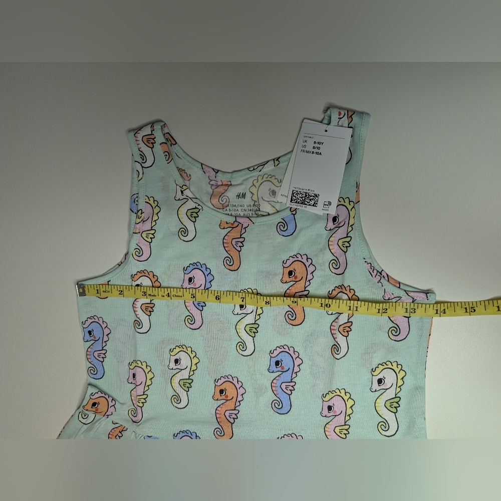 NWT H&M 8/10 Girls Mint Tank Top Dress Seahorses - Picture 7 of 8